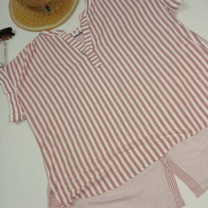 Haut Manches Courtes rayé Rose et Bleu